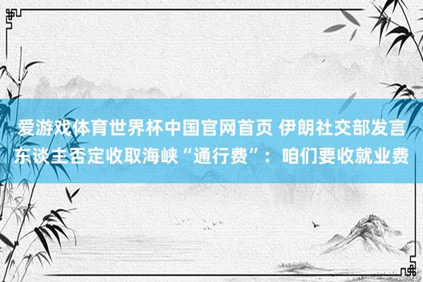 爱游戏体育世界杯中国官网首页 伊朗社交部发言东谈主否定收取海峡“通行费”：咱们要收就业费