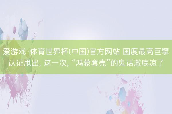 爱游戏·体育世界杯(中国)官方网站 国度最高巨擘认证甩出， 这一次， “鸿蒙套壳”的鬼话澈底凉了